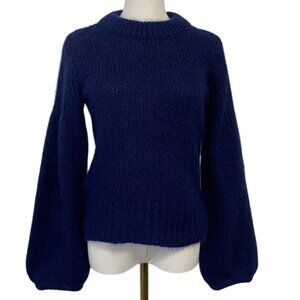 Club Monaco Navy Blue Sweater with Balloon Sleeves. Mohair Blend. Size XS.